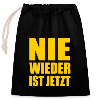 Plus jamais ça n’est maintenant - Sac cadeau en coton avec cordon (25 x 30 cm) - noir - Devant