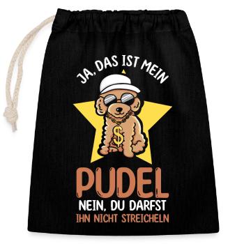 Hund Pudel - Verschließbarer Geschenkbeutel aus Baumwolle (25x30cm) - Schwarz - Vorne