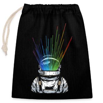 Space Light Astronaut - Regenbogen Strahlen - Verschließbarer Geschenkbeutel aus Baumwolle (25x30cm) - Schwarz - Vorne