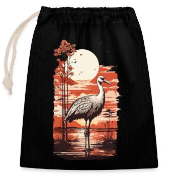 Grue asiatique Art & Nature Bird Design - Sac cadeau en coton avec cordon (25 x 30 cm) - noir - Devant