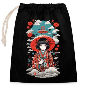 Japan Yokai Umbrella Vintage Dämon Art Style - Verschließbarer Geschenkbeutel aus Baumwolle (25x30cm) - Schwarz - Vorne