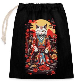 Kimono tragende Katze Shogun Ästhetik Japan Design - Verschließbarer Geschenkbeutel aus Baumwolle (25x30cm) - Schwarz - Vorne