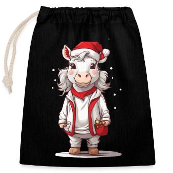Poney festif hiver Design amoureux des chevaux - Sac cadeau en coton avec cordon (25 x 30 cm) - noir - Devant