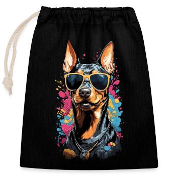 Cooler Dobermann Hund Design mit Stil - Verschließbarer Geschenkbeutel aus Baumwolle (25x30cm) - Schwarz - Vorne