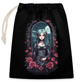 Kawaii Goth Anime E-Girl Viktorianisch Design - Verschließbarer Geschenkbeutel aus Baumwolle (25x30cm) - Schwarz - Vorne