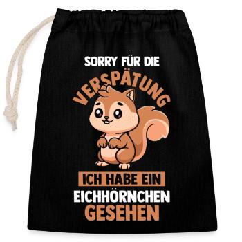 Eichhörnchen - Verschließbarer Geschenkbeutel aus Baumwolle (25x30cm) - Schwarz - Vorne