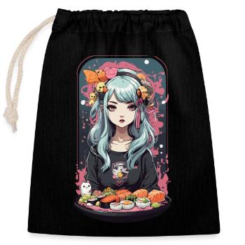 Anime Sushi Girl Kawaii Manga Japan Design - Verschließbarer Geschenkbeutel aus Baumwolle (25x30cm) - Schwarz - Vorne