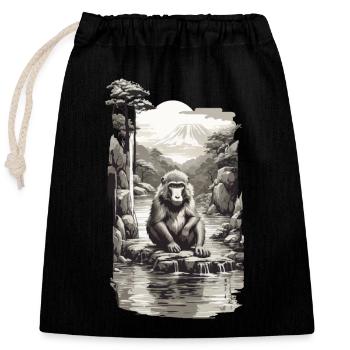 Singe japonais dans l’Art Vintage de source chaude - Sac cadeau en coton avec cordon (25 x 30 cm) - noir - Devant