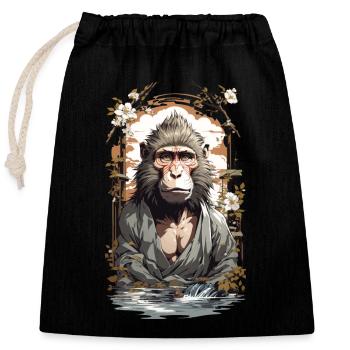 Sagenfigur Affe Kirschblüten Ukiyo-E Vintage Style - Verschließbarer Geschenkbeutel aus Baumwolle (25x30cm) - Schwarz - Vorne