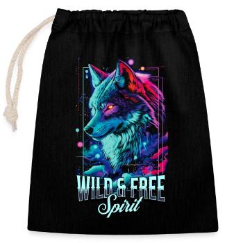 Loup Tête de Loup Predator Wilderness Neon Art Coloré - Sac cadeau en coton avec cordon (25 x 30 cm) - noir - Devant