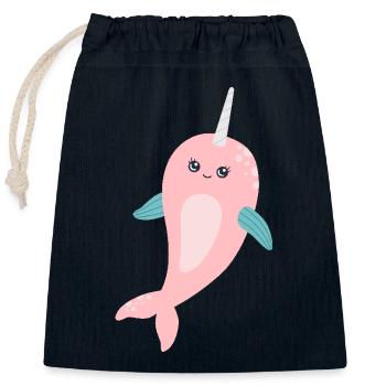 Narval licorne de mer - Sac cadeau en coton avec cordon (25 x 30 cm) - bleu marine - Devant