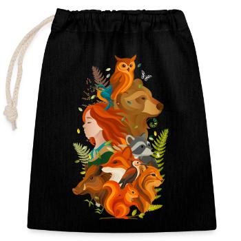 Girl with Animals – Harmony of Man and Nature - Closable cotton gift bag (25x30cm) - black - Front