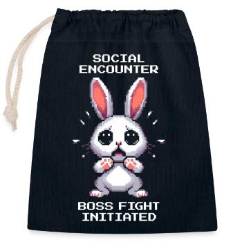 Soziale Begegnung: Bosskampf | Introvertiert Humor - Sac cadeau en coton avec cordon (25 x 30 cm) - bleu marine - Devant