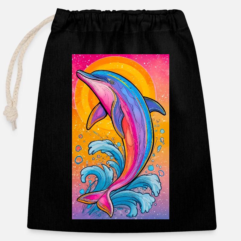 dolphin - Closable cotton gift bag (25x30cm) - black