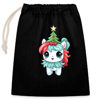 Christmas unicorn with fir tree and - Closable cotton gift bag (25x30cm) - black - Front