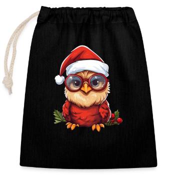 Chouette de Noël plumes rouges - Sac cadeau en coton avec cordon (25 x 30 cm) - noir - Devant