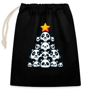Panda de Noël - Ambiance festive avec l’ours panda - Sac cadeau en coton avec cordon (25 x 30 cm) - noir - Devant
