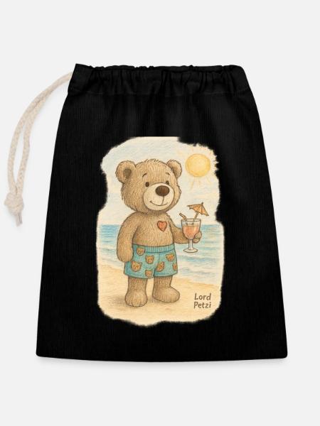 Lord Petzi am Strand - Verschließbarer Geschenkbeutel aus Baumwolle (25x30cm) - Schwarz