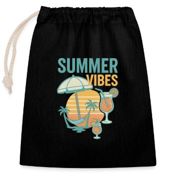 Summery Beach and Drink Motif - Closable cotton gift bag (25x30cm) - black - Front