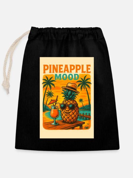 Pineapple Mood (Retro Vibes Edition) - Verschließbarer Geschenkbeutel aus Baumwolle (25x30cm) - Schwarz