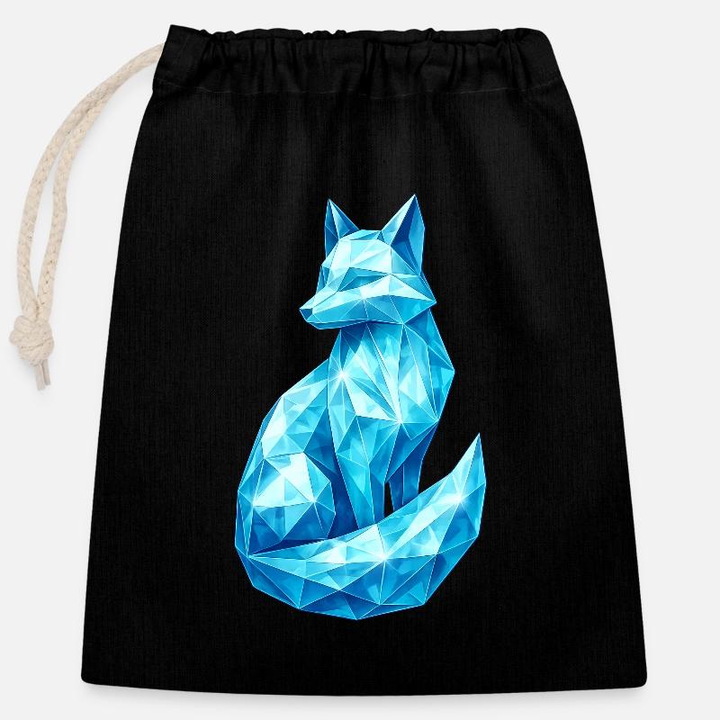 Diamant-Fuchs – Tierdesign in Edelstein-Optik - Verschließbarer Geschenkbeutel aus Baumwolle (25x30cm) - Schwarz