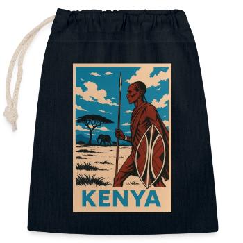 Kenya Maasai Warrior Nature Illustration - Verschließbarer Geschenkbeutel aus Baumwolle (25x30cm) - Navy - Vorne