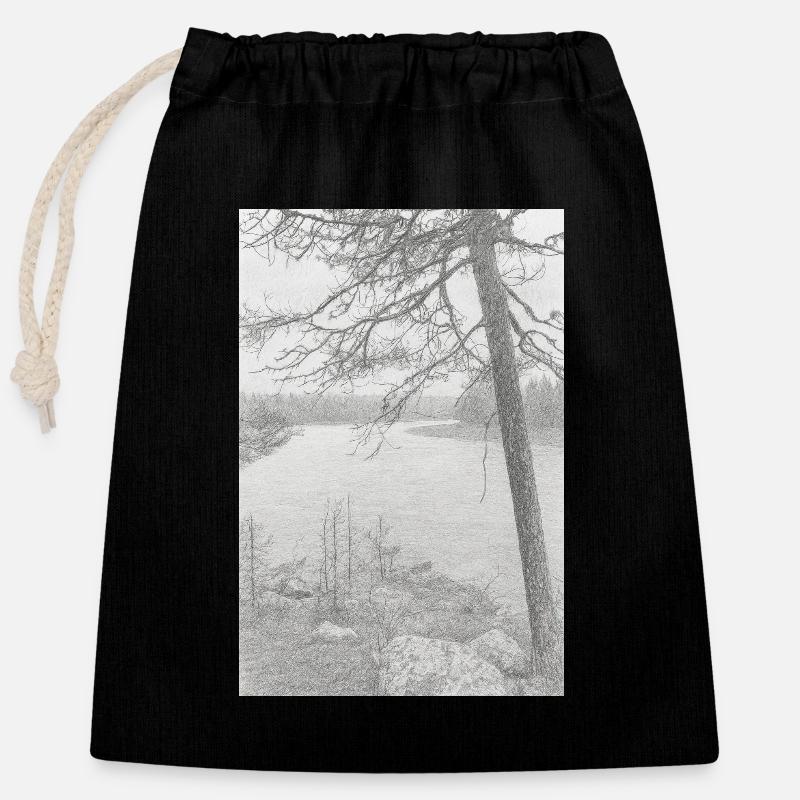 Nature - Sac cadeau en coton avec cordon (25 x 30 cm) - noir
