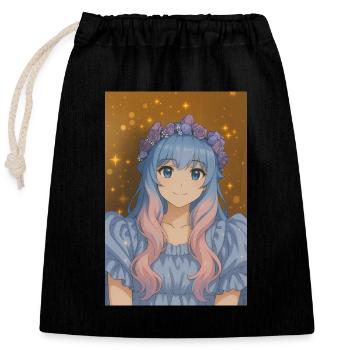 Blumenkrone Animefig mit Pastellhaar - Verschließbarer Geschenkbeutel aus Baumwolle (25x30cm) - Schwarz - Vorne