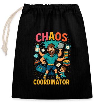 Chaos Coordinator – Lustiges Sprüche Shirt für Elt - Verschließbarer Geschenkbeutel aus Baumwolle (25x30cm) - Schwarz - Vorne