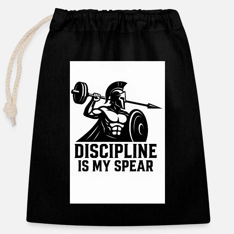 Spartan Discipline – Barbell Spear - Closable cotton gift bag (25x30cm) - black