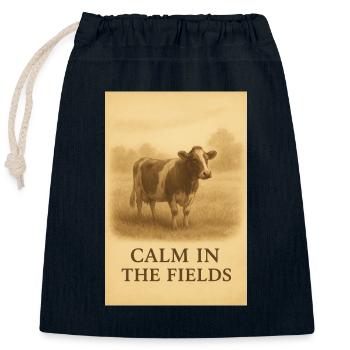 Vache vintage Calm in the Fields - Sac cadeau en coton avec cordon (25 x 30 cm) - bleu marine - Devant