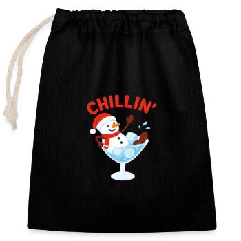 Chillin’ Snowman Cocktail Winter Design - Verschließbarer Geschenkbeutel aus Baumwolle (25x30cm) - Schwarz - Vorne