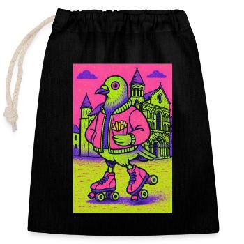 Neon_Pigeon_Roller-skater_2 - Verschließbarer Geschenkbeutel aus Baumwolle (25x30cm) - Schwarz - Vorne