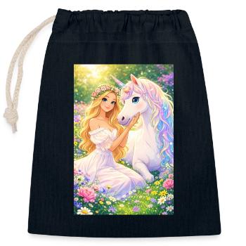Rêves de licorne - Sac cadeau en coton avec cordon (25 x 30 cm) - bleu marine - Devant
