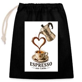 EspressoHerz aus Liebe - Verschließbarer Geschenkbeutel aus Baumwolle (25x30cm) - Schwarz - Vorne
