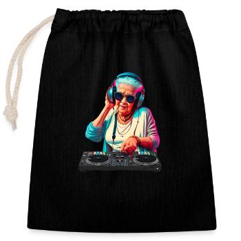 DJ Grandma Grandma Hipster with Sunglasses Headphones - Closable cotton gift bag (25x30cm) - black - Front