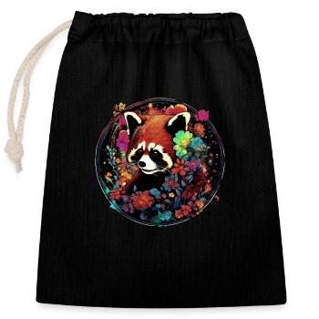 Roter panda,panda,Blumen, illustration - Verschließbarer Geschenkbeutel aus Baumwolle (25x30cm) - Schwarz - Vorne