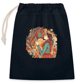 Beau motif de cheval bohème avec femme / fille - Sac cadeau en coton avec cordon (25 x 30 cm) - bleu marine - Devant