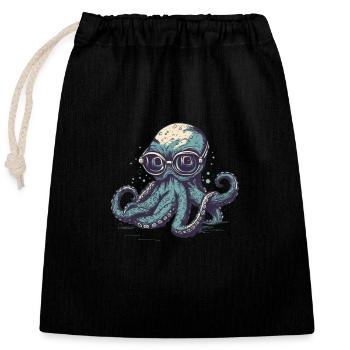 Nerdy Comic Oktopus mit Brille - Verschließbarer Geschenkbeutel aus Baumwolle (25x30cm) - Schwarz - Vorne