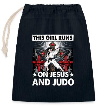Cette fille court sur Jésus et le judo - Sac cadeau en coton avec cordon (25 x 30 cm) - bleu marine - Devant