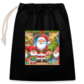 Christmas Design 10 - Closable cotton gift bag (25x30cm) - black - Front