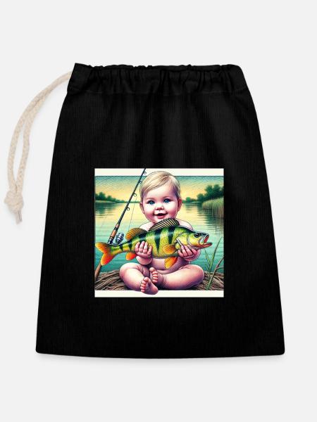 Nachwuchs Angler - Verschließbarer Geschenkbeutel aus Baumwolle (25x30cm) - Schwarz