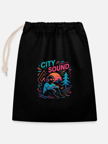 CITY SOUND - Verschließbarer Geschenkbeutel aus Baumwolle (25x30cm) - Schwarz