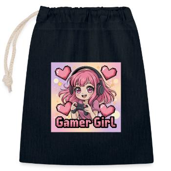 Pixel Art Gamer Mädchen Illustration - Verschließbarer Geschenkbeutel aus Baumwolle (25x30cm) - Navy - Vorne