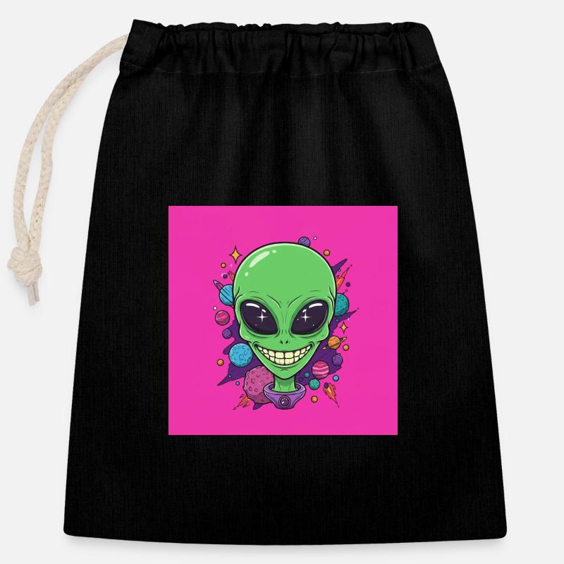 Alien Smile Cosmics - Closable cotton gift bag (25x30cm) - black