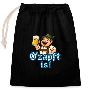 O’zapft is Volksfest, Lustiges Bayern & Bier Shirt - Verschließbarer Geschenkbeutel aus Baumwolle (25x30cm) - Schwarz - Vorne