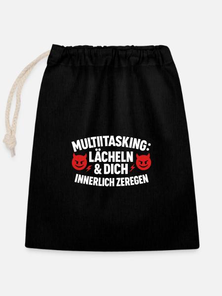 Multitasking Lächeln Innerlich Zerlegen - Verschließbarer Geschenkbeutel aus Baumwolle (25x30cm) - Schwarz