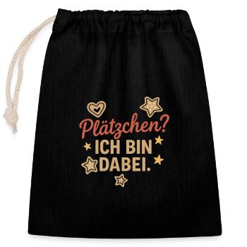 Plätzchen? Ich bin dabei. - Verschließbarer Geschenkbeutel aus Baumwolle (25x30cm) - Schwarz - Vorne