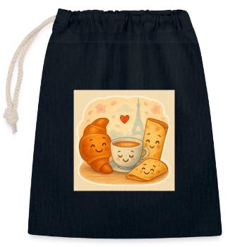 Paris Frühstückskuscheln - Verschließbarer Geschenkbeutel aus Baumwolle (25x30cm) - Navy - Vorne