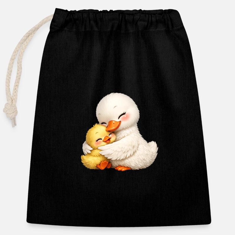 Mutter-Ente kuschelt mit ihrem Baby - Verschließbarer Geschenkbeutel aus Baumwolle (25x30cm) - Schwarz